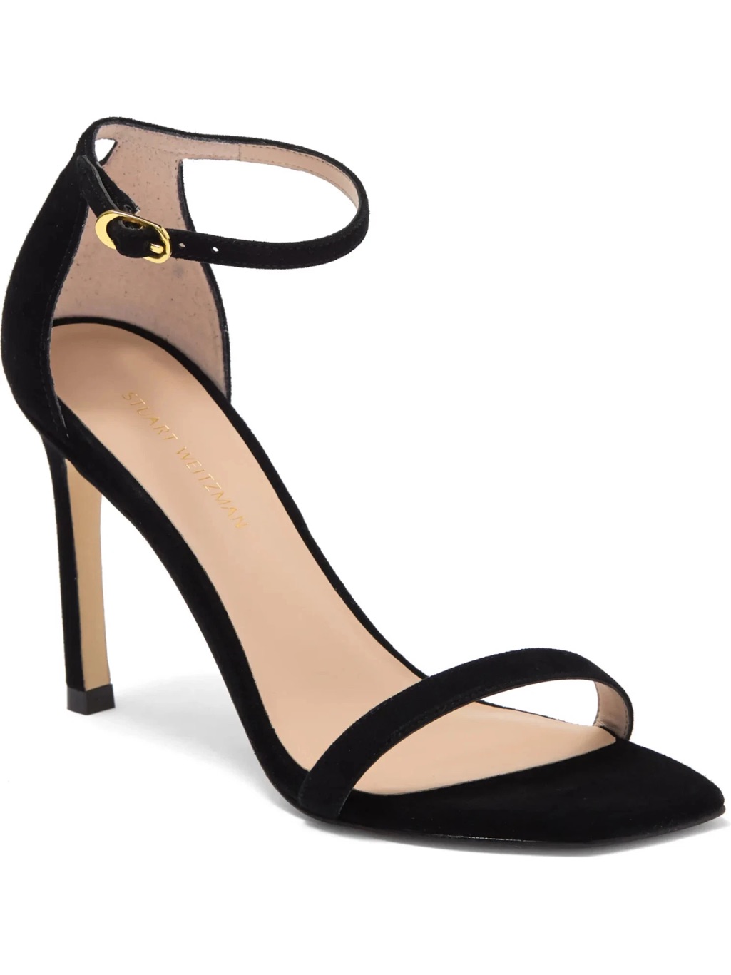 Stuart Weitzman Amelina Nudist Stiletto Heels Sandal Black Suede